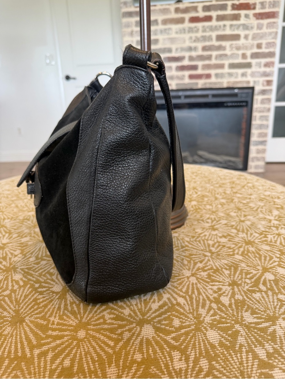 Furla Black Suede and Pebbled Leather Shoulder Bag - Picture 5 of 8